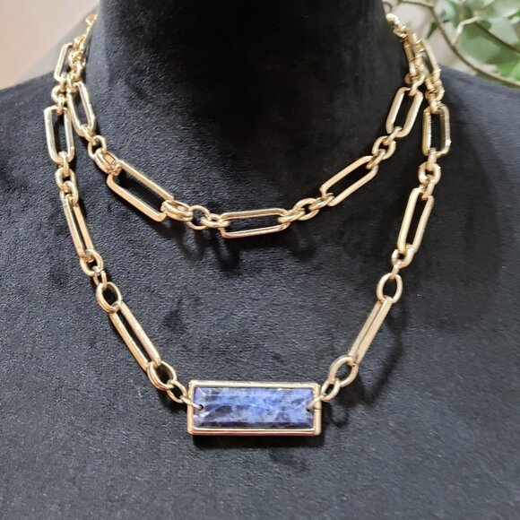 Unbranded Jewelry - WHBM Gold Tone Bugle Link Purple Glass Bead Collar Necklace with Lobster Clasp